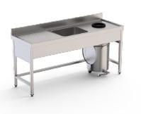 FREGADERO INOX 1CUBA CENTRAL C/DESBARASE DX S/ESTANTE 180*70*85
